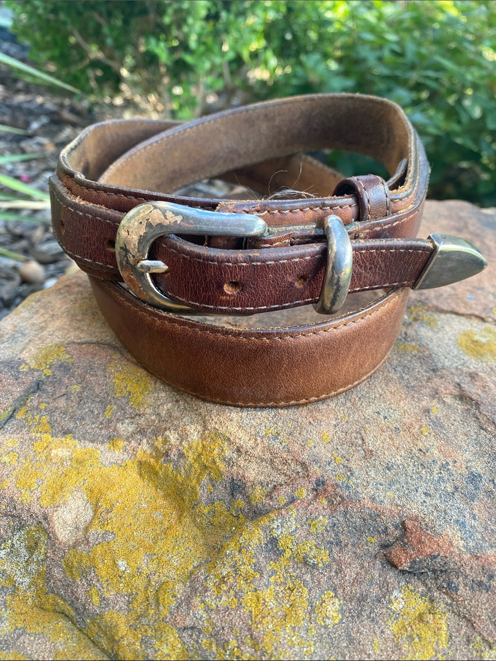 Unisex Brown Leather RANGER Belt with Solid Brass Buckle